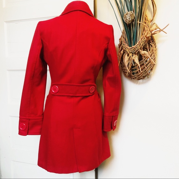 🌟SOLD⭐️Retro Style Red Peacoat W/Pockets Sz M/L - Picture 6 of 8